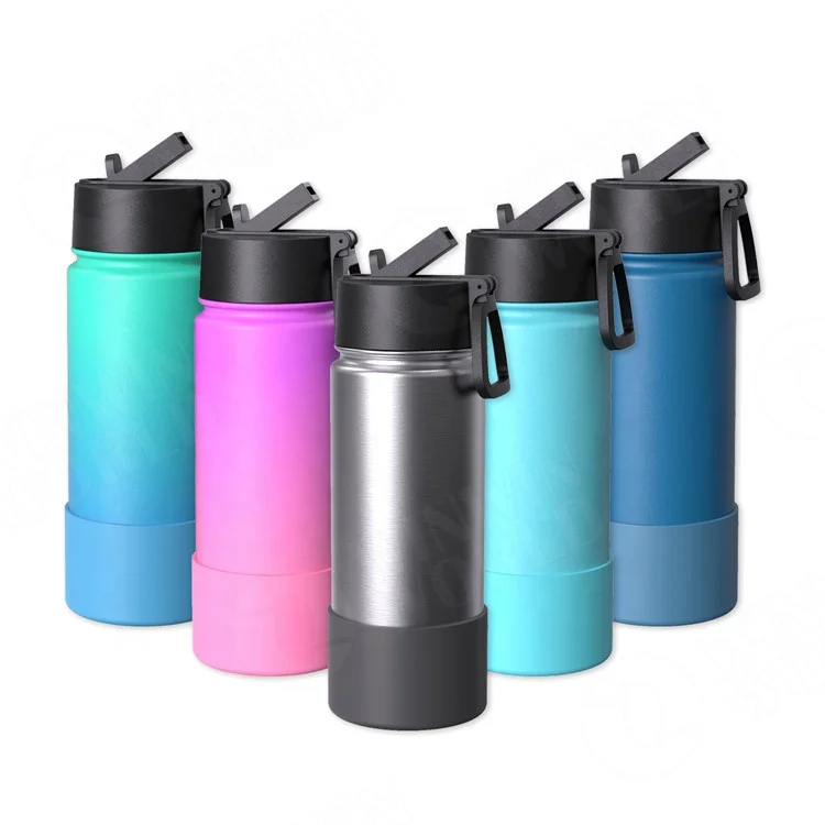 

12 oz Stainless Steel Water Bottle for Kids Double Wall Vacuum Insulated Wide Mouth Flask with Wide Handle Straw Lid, Customized color
