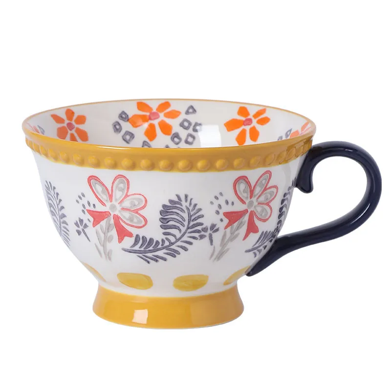 

Ceramic Cup Ethnic Style Cup Hand-Painted Retro Ins Creative Flower Coffee Afternoon Tea Milk Cereal Mug, Picture shows