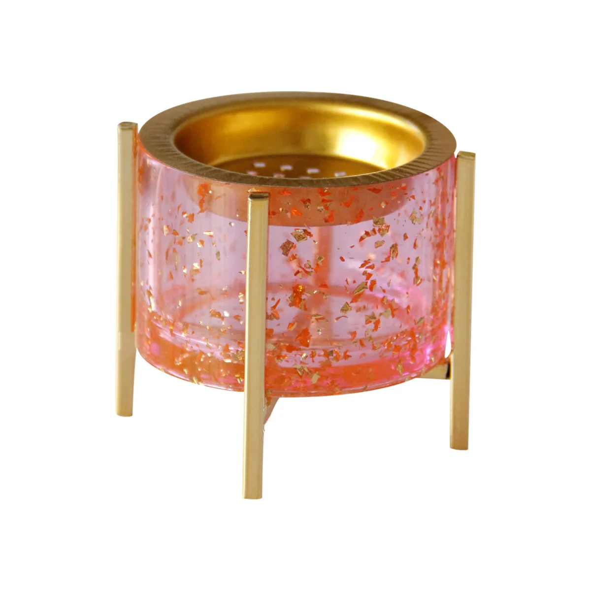 

Four-corner bracket pink gold resin metal table top ornament aoud incense burner