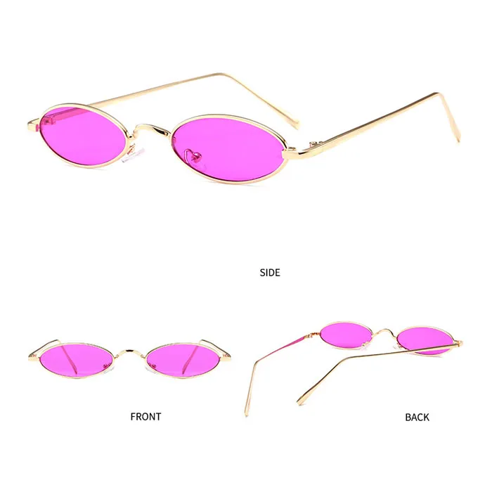 

stock metal vintage high quality women men fashion small oval sunglasses, Red pink black light purple blush