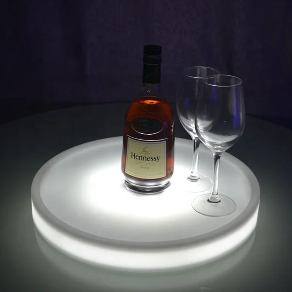 
PE plastic rechargeable waterproof led plastic bar tray round serving tray glowing room service tray 