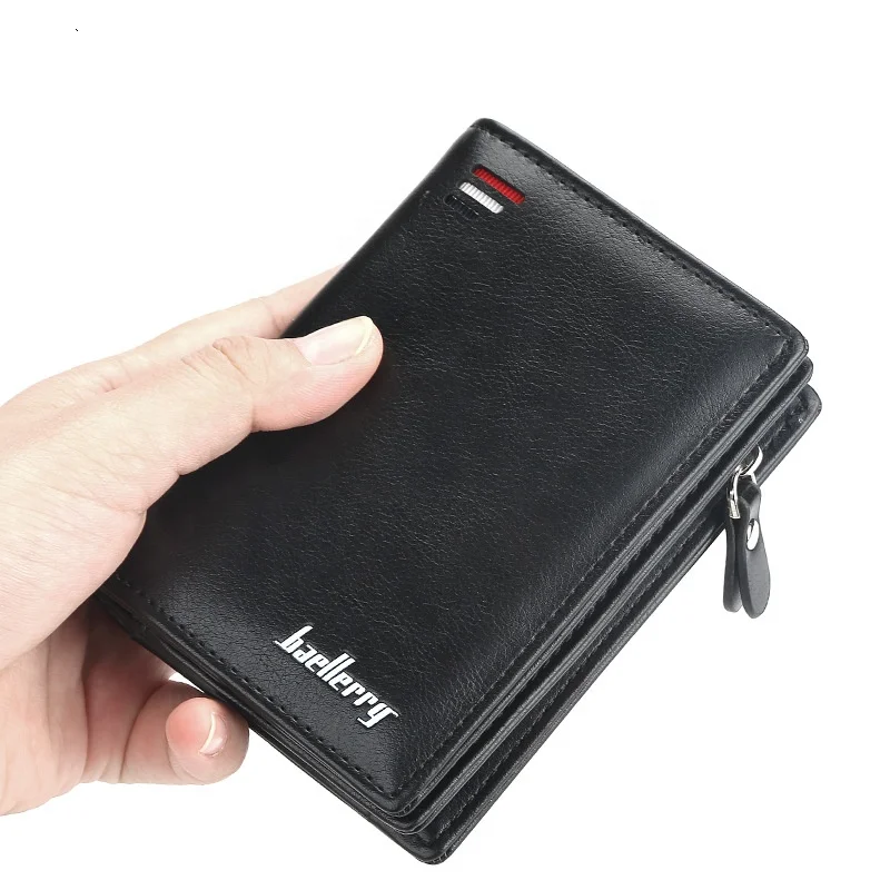 

New Style Zipper Short Wallet Multi-card Slot Card Holder Retro Vertical Mini Snap Coin Purse Wallet For Men, 3colors