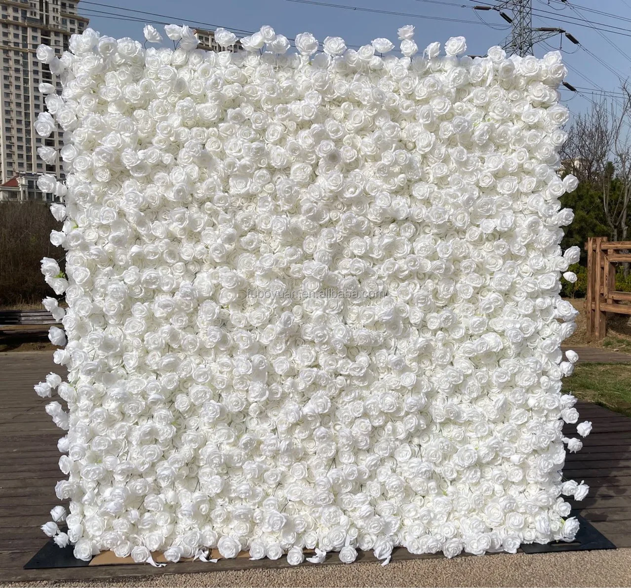 

S03 Home Wedding Stage Decor 3D Roll Up Fabric Cloth Backdrop Flower Wall White Silk Artificial Peony Rose Flower Wall Panel