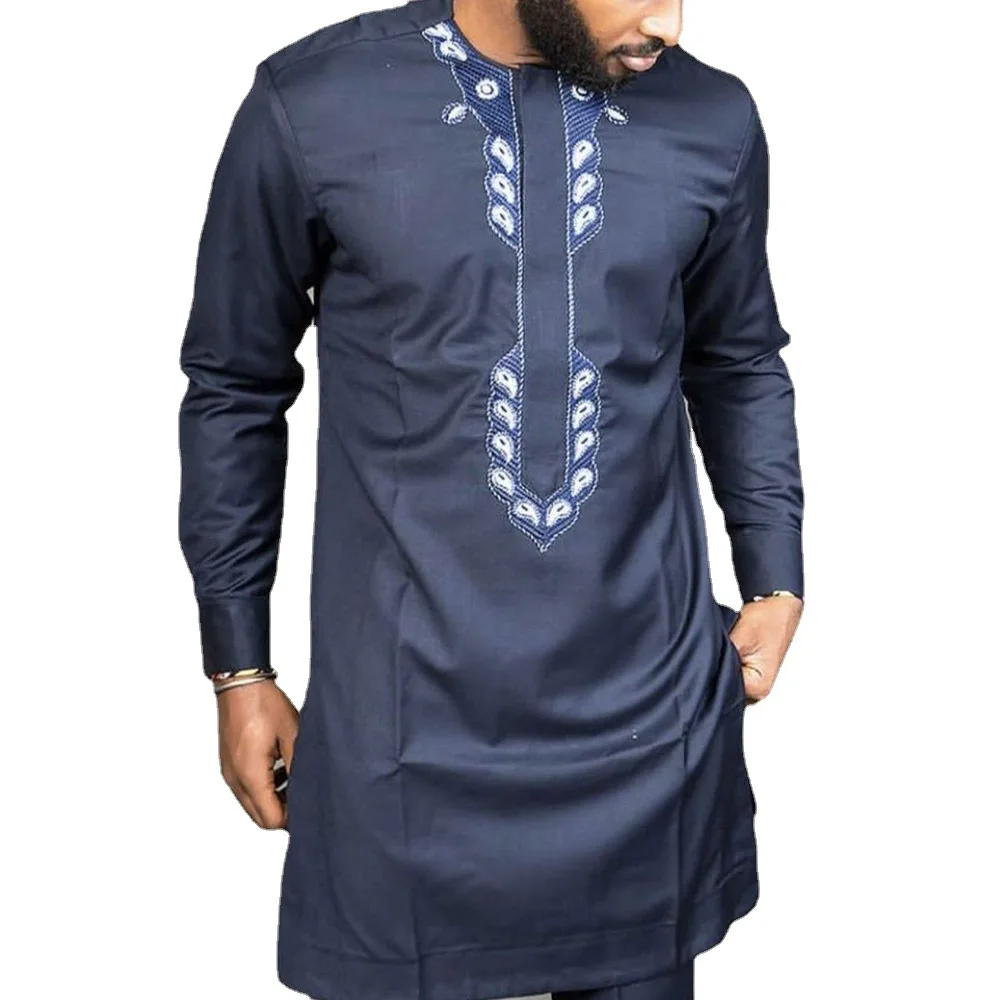 

Hot selling Mens African Fashion Long Sleeve Gold Print Dashiki and Pants Outfit Man Traditional Shirts Collection