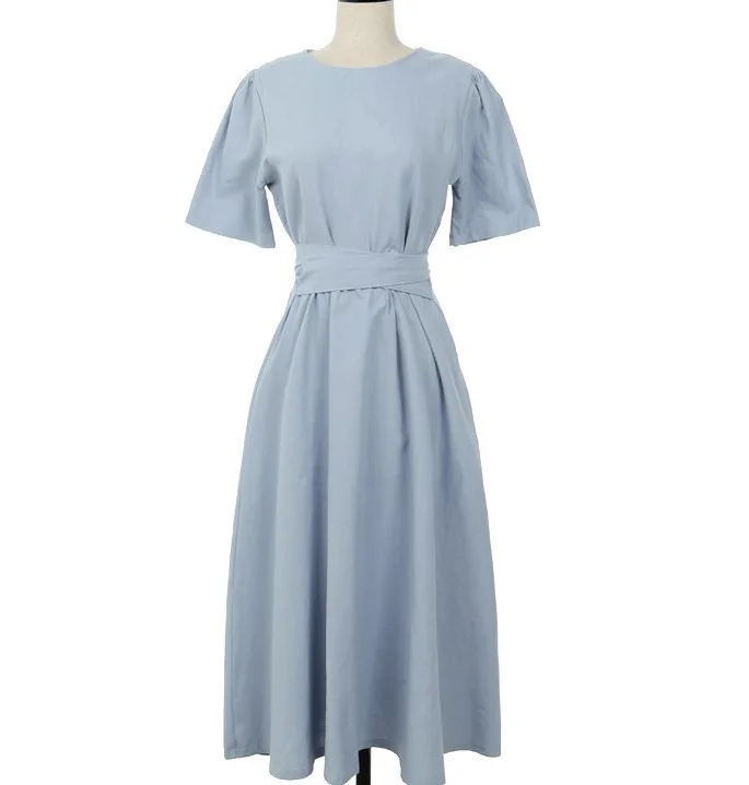 

Dropshipping elegant korea casual dress for women 2021 summer Cotton Linen Dresses