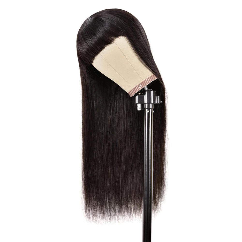 

Factory price 100% human hair wigs 28 inch bone straight human hair lace wig long straight hair with bangs peruca perruque, Natural