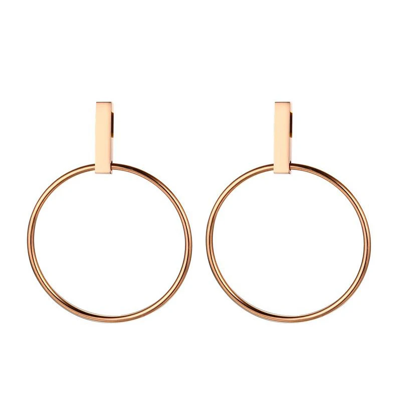 

Wholesale Charm Simple Design Rose Gold Plated Hoop Pendant Stainless Steel Stud Earrings For Women