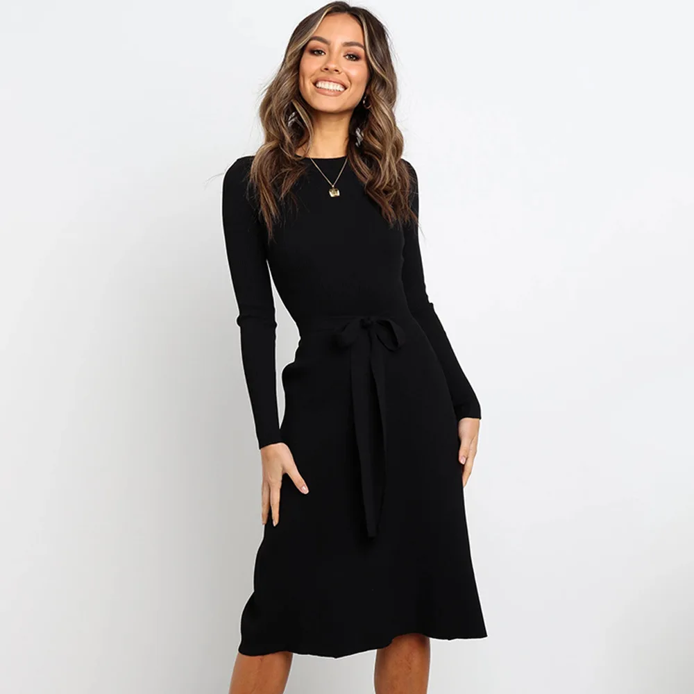 Long sleeve dress. Трикотажное платье миди облегающее.