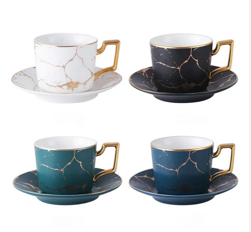 

250ml Marble Delicate Texture Coffee Mug Sets Golden Craft Elegant Tea Cup with Custom logo, Four colors for choice