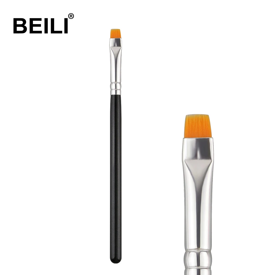 

BEILI custom makeup brushes Ultrathin Eyebrow Eyeliner Brush Private Label Synthetic Hair Single Orange Flat Eye makeup brush, Black