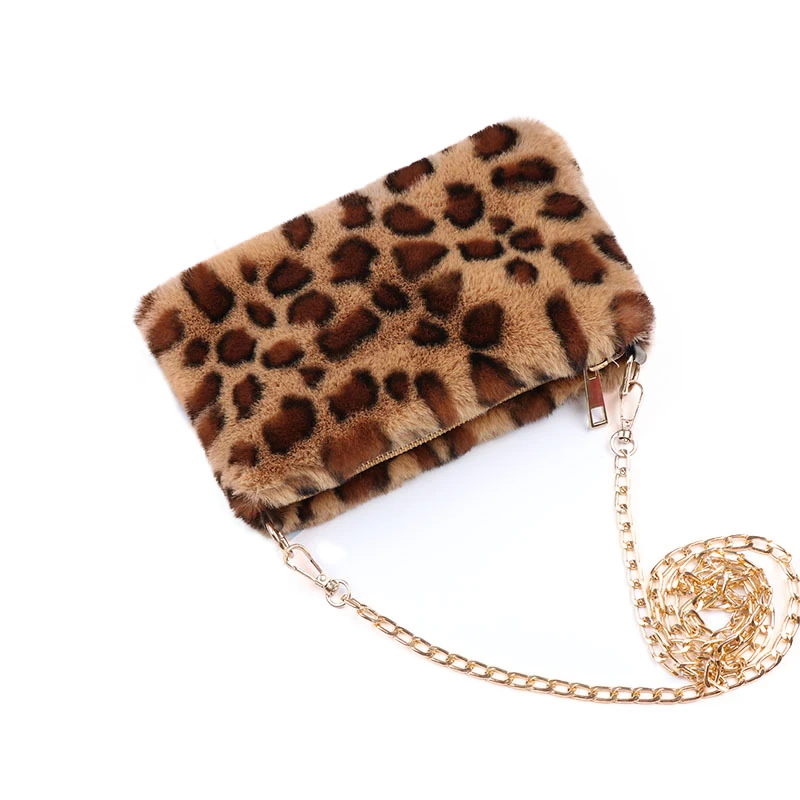 

Jtfur Winter fashion plush female leopard print small square bag women single shoulder faux fur handbag coin purse, Customized color