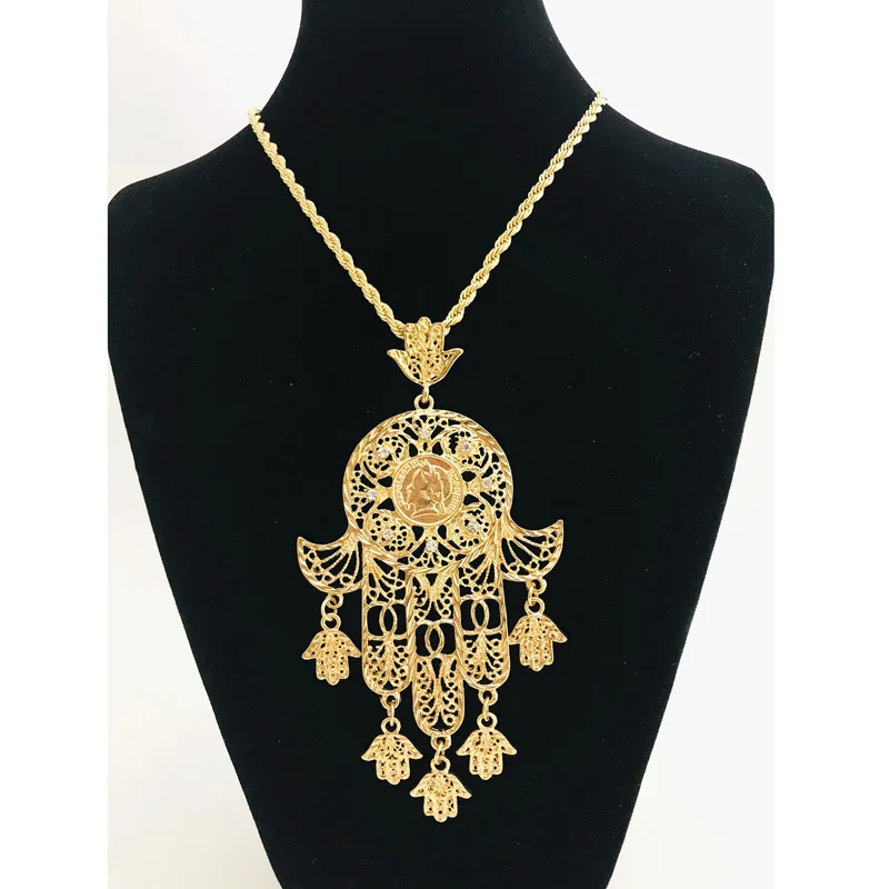 

Fashion Hand Necklace For Women Collares Arabic Gold Color Hand of Fatima Pendant Necklaces,Collier Femme Palm Dropshipping, Gold and silver