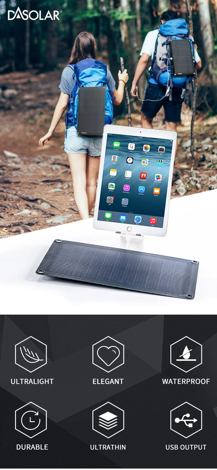 10w Lightweight Portable Solar Power Mobile Phone Charger For Camping