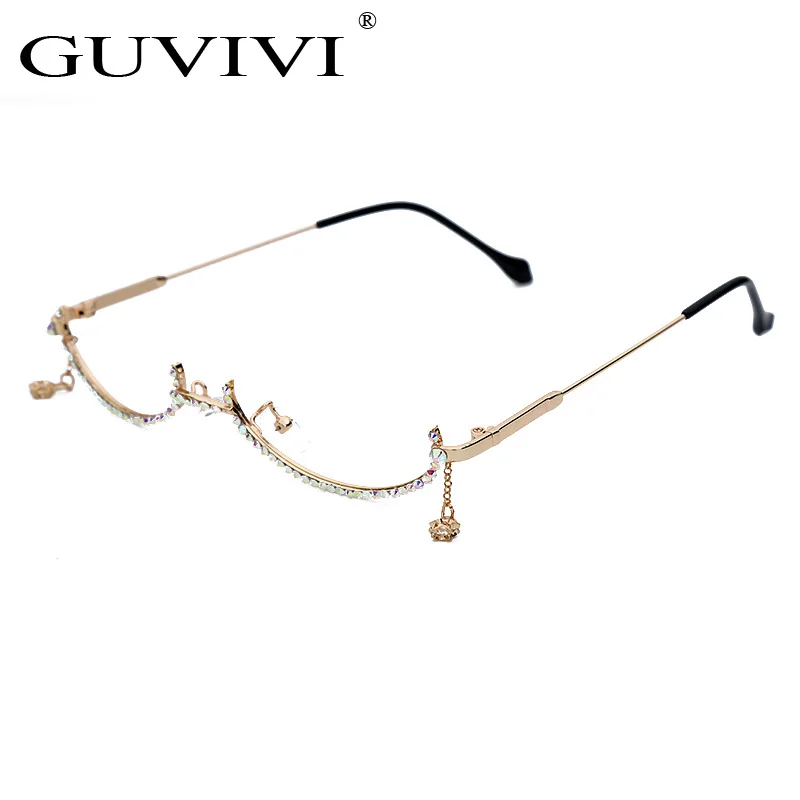 

GUVIVI 2019 New Fashion Frameless UV400 Rhinestone New trendy sunglasses Crystal Rimless metal Trendy sunglasses, Pink,rose gold,red,blue,green