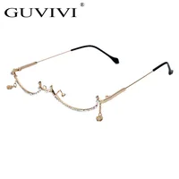 

GUVIVI 2019 New Fashion Frameless UV400 Rhinestone New trendy sunglasses Crystal Rimless metal Trendy sunglasses