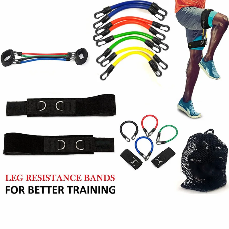 

Leg Speed Strength Resistance Tube Bands Ankle Straps Training Workout For Power Kick Boxing, Black red yellow blue green