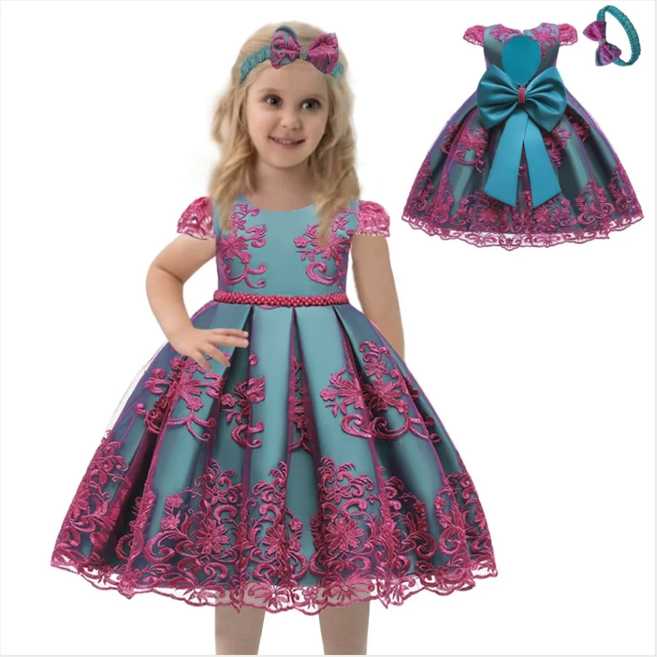

96577 New Arrival Fancy Girl Frocks Wholesale Lace Flower Girl cute Formal Birthday Party Dress, Pink, yellow, red, blue, purple ect