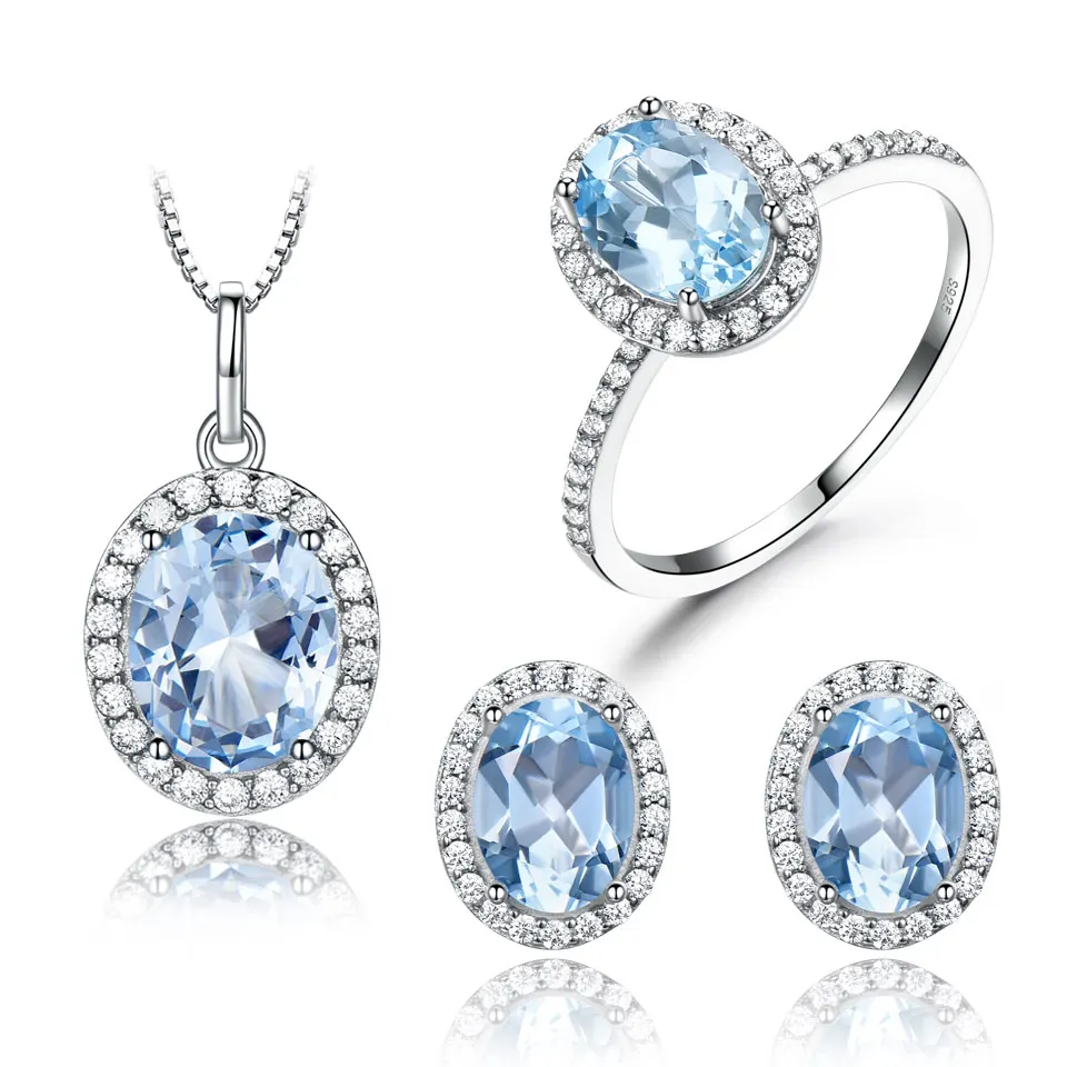 

Drop Shopping Fine Jewelry Set Morganite Earrings Ring Pendant Pink 925 Sterling Silver Oval Classic Three-piece Set for Female