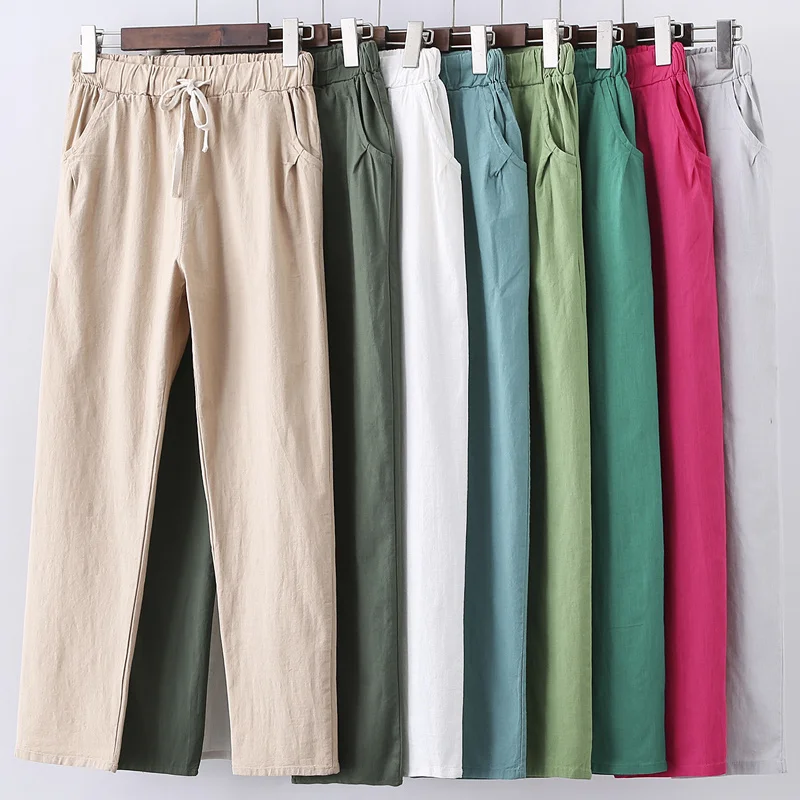 

Lace Up Summer Sweatpants Pantalon Femme Candy Colors Cotton Linen Harem Pants Casual Plus Size Trousers Women C5212, Solid color,black,gray,sweatpants