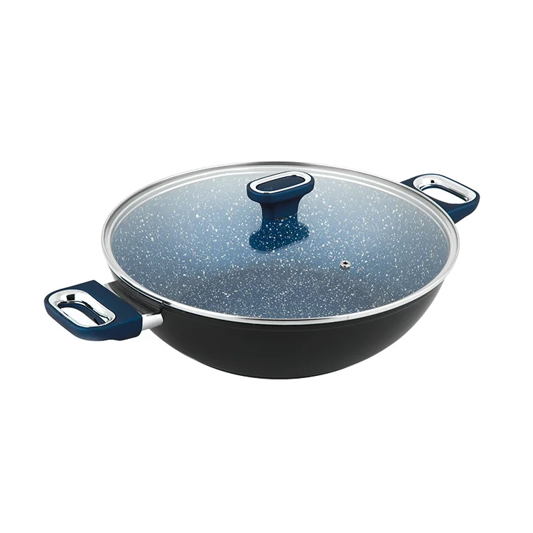 
High quality 28cm wok aluminum double handle induction wok pan non stick 