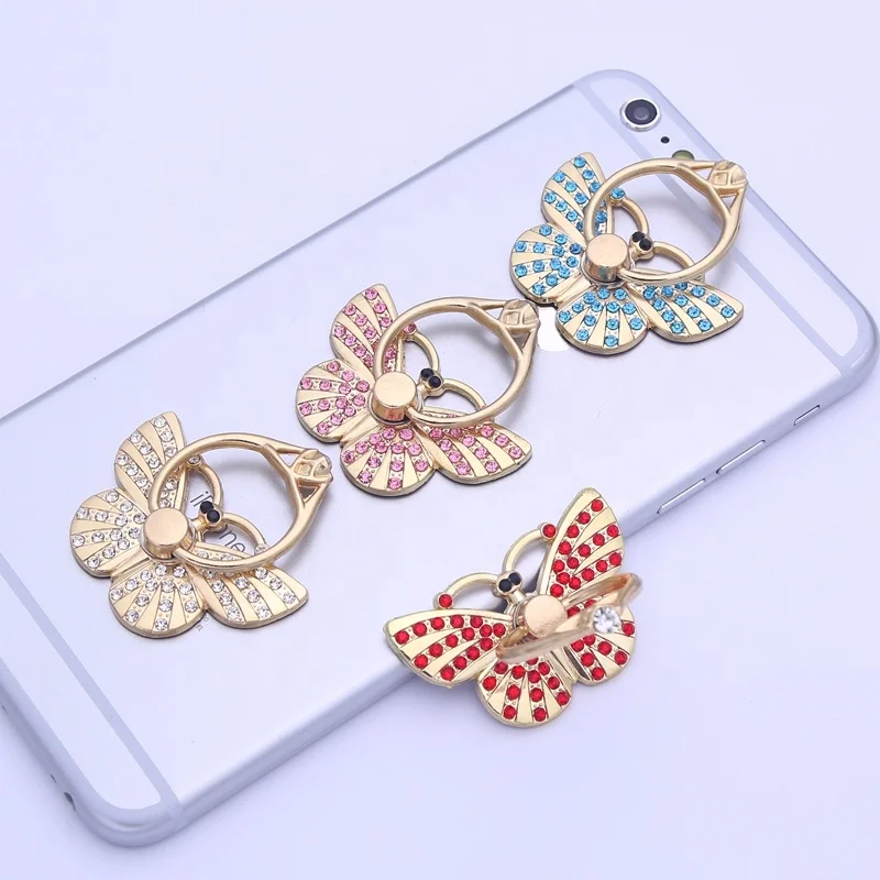 

Butterfly Pattern 360 Degree Rotating Universal Crystal Diamond Cell Phone Finger Ring Stand Holder, Customized
