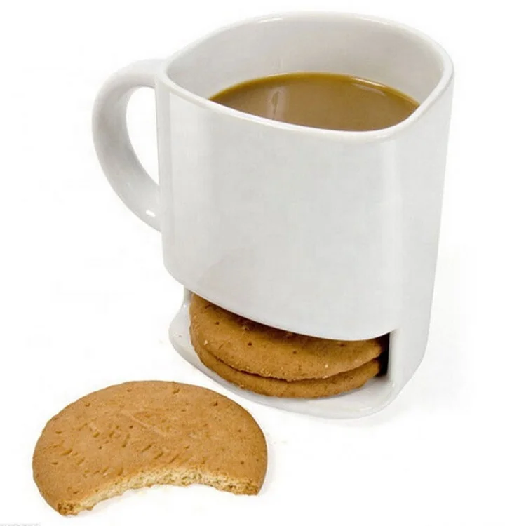 

simple white cup side biscuit cookie pocket tea bottom storage ceramic mug