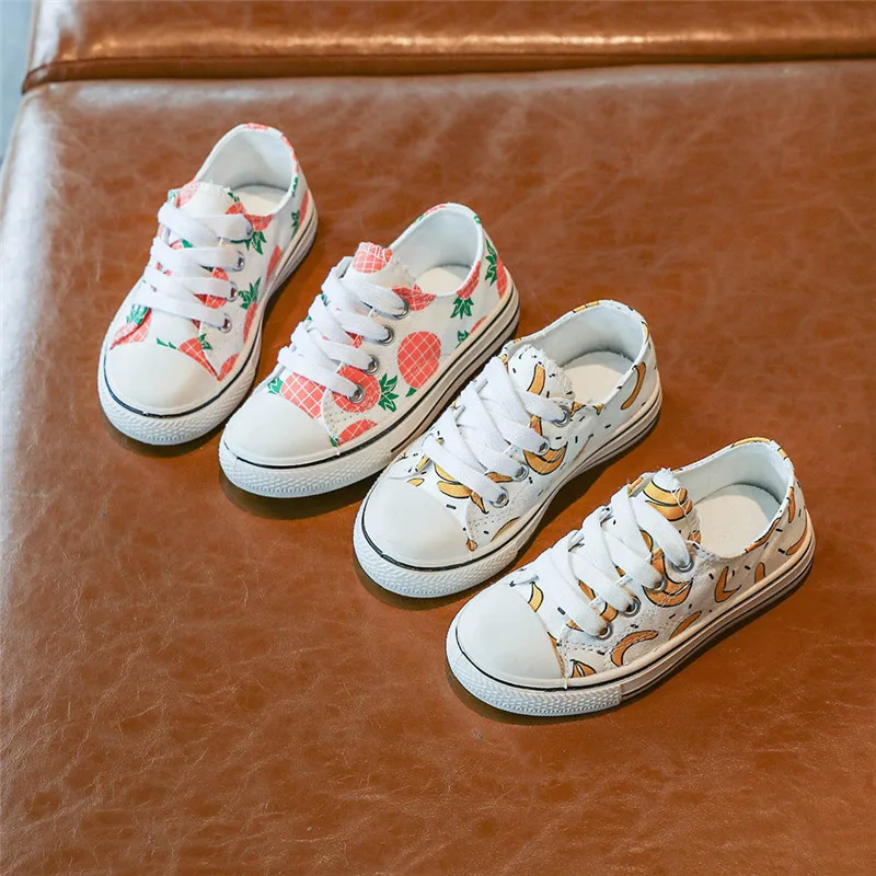 

2020 new spring pineapple banana printed low-top children's canvas shoes fruit kids casual shoes for girls, 2 colors