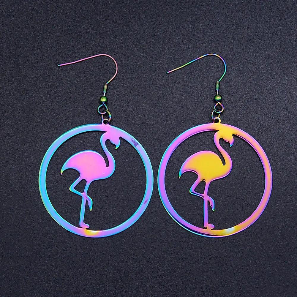 

Winstar Jewelry 2021 New Fashion 925 Silver Needle Punk Geometric Exaggerated Colorful Big Women Flamingo Circle Earrings