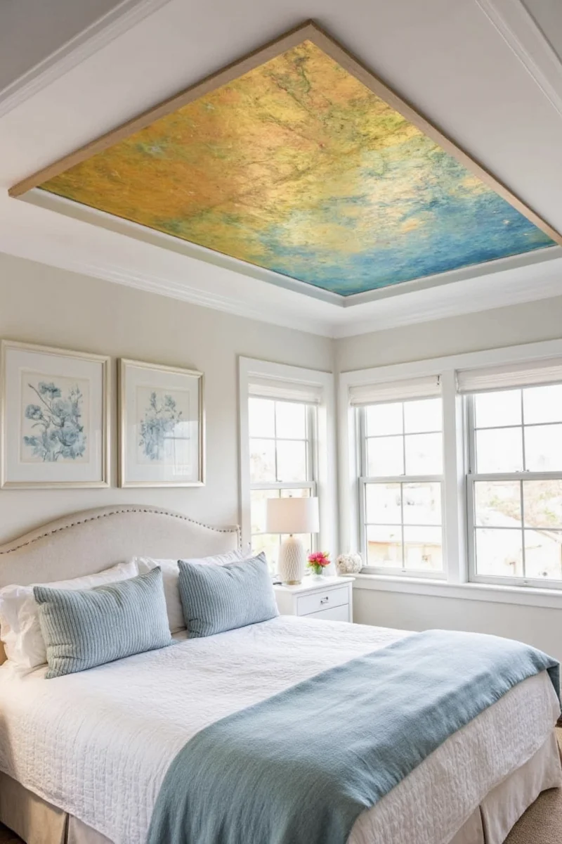 Animal-themed tin ceiling in a playroom