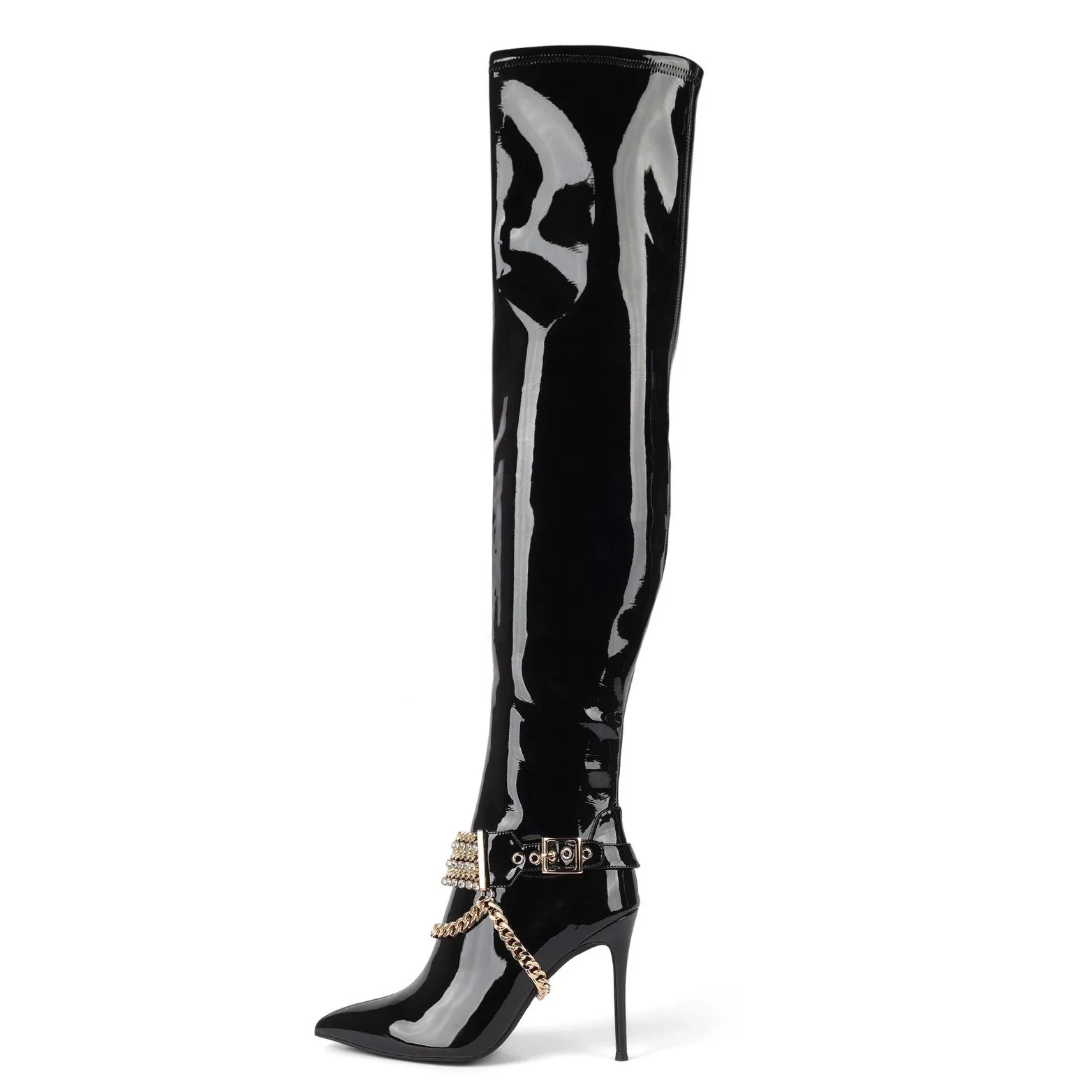 

2021 sexy metal chain decoration designer knee high boots fashion party ladies high heels shoes women's boots, Customized color