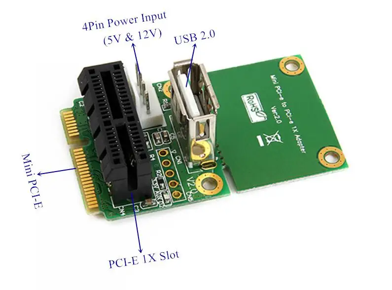 Mini Pci-e Mpcie 52pin Interface To Pci Express Pci-e 1x Slot Adapter Riser  Card With Usb  Connector For Desktop Motherboard - Buy Mini Pci-e Mpcie  52pin Interface To Pci Express Pci-e
