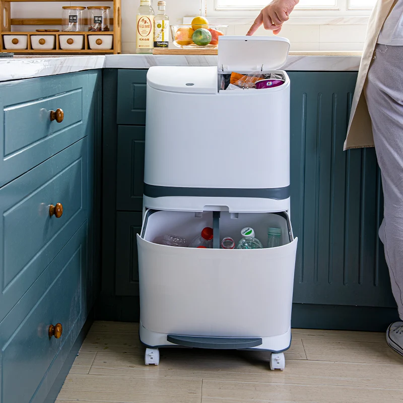 
18L/36L 3 Compartment Household Kitchen Big Trash Can Plastic Classified Garbage Can With 360 Wheel 