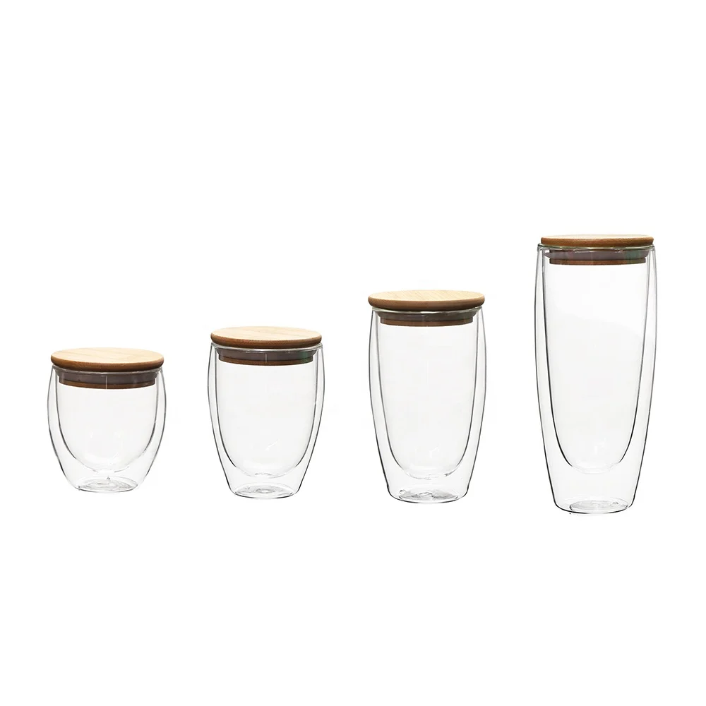 

Heat Resistant Double Wall Glass Cup Tea Cup Coffee Cup with Bamboo lid
