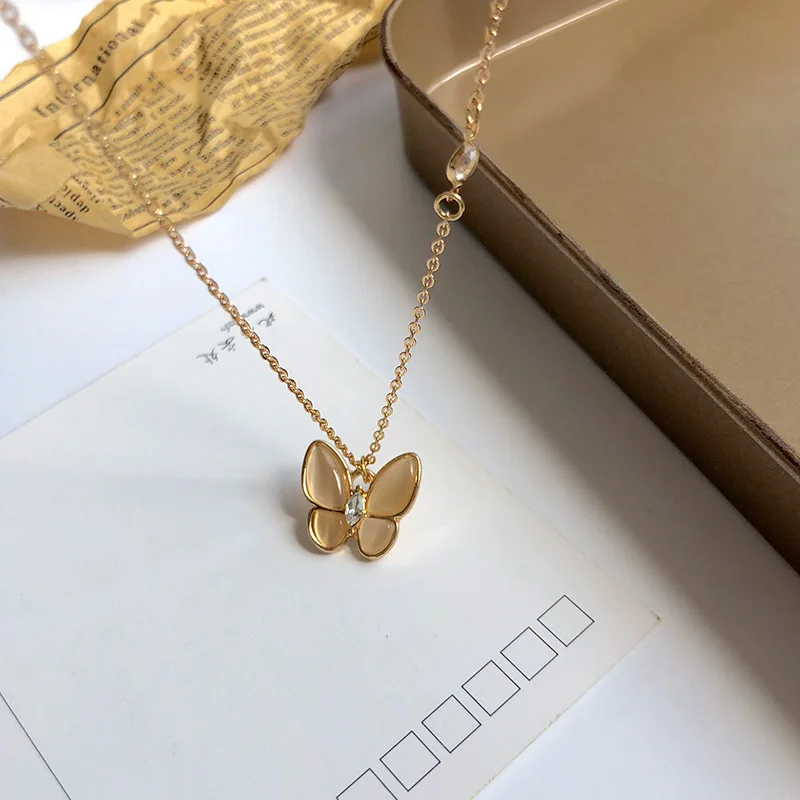 

OUYE 2021 Titanium Steel French Opal Bow Knot Clavicle Chain Alloy Necklace Light Luxury Pendant Female, Color