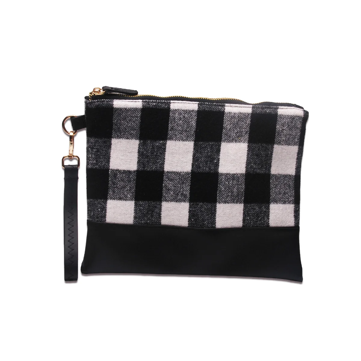 

Buffalo Plaid Clutch Bags Black Plaid Check Hand Clutch Makeup Bag dom1001139 Women Cosmetic Bag Leather Buffalo Plaid Purse