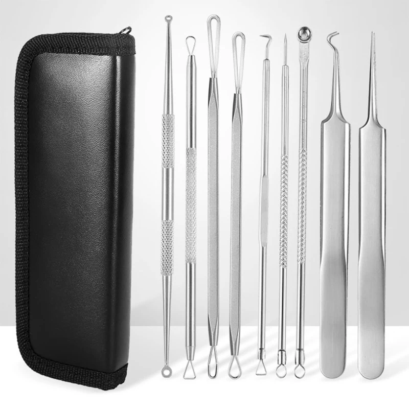 

Stainless Steel 9pcs Acne needle set double head acne needle beauty needle