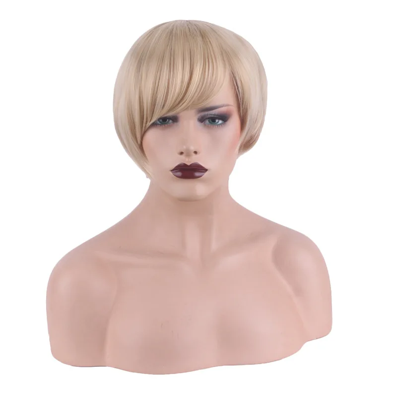 

Female Fashion Lifelike Natural Chemical Fiber Bob with Bangs Golden Hair High Temperature Silk Natural Daily Female Wigs, Gold