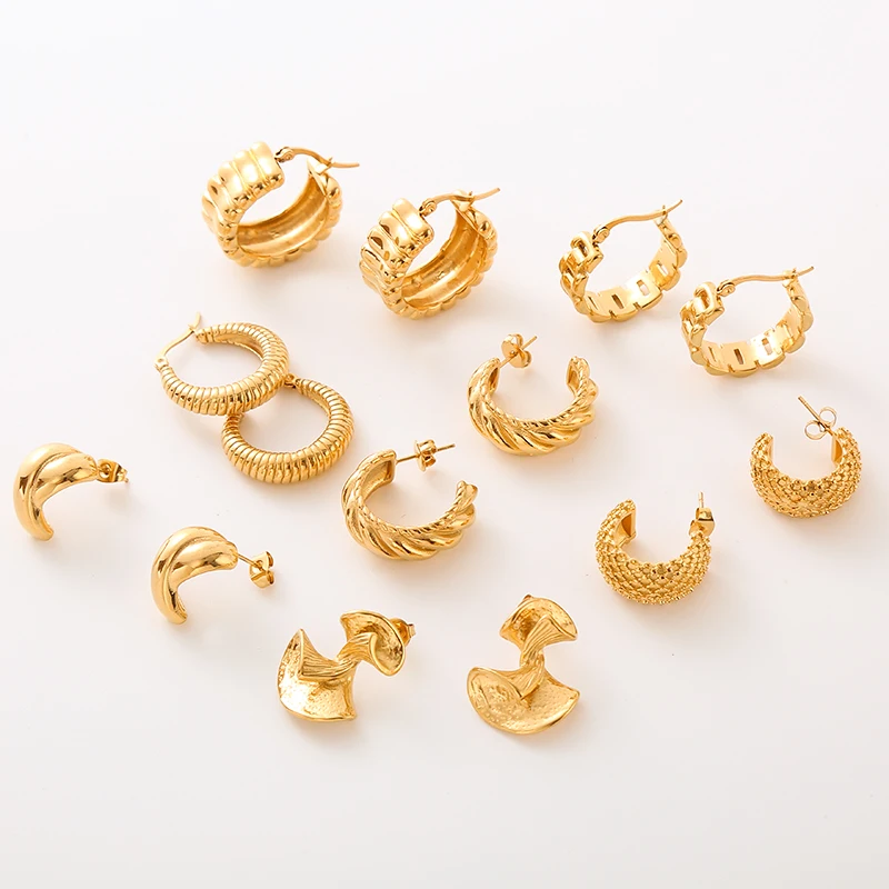 

2023 New Hip Hop Delicate Gold Plating U Shape Earring Twist Hoop Open Earring for Women Jewelry Set