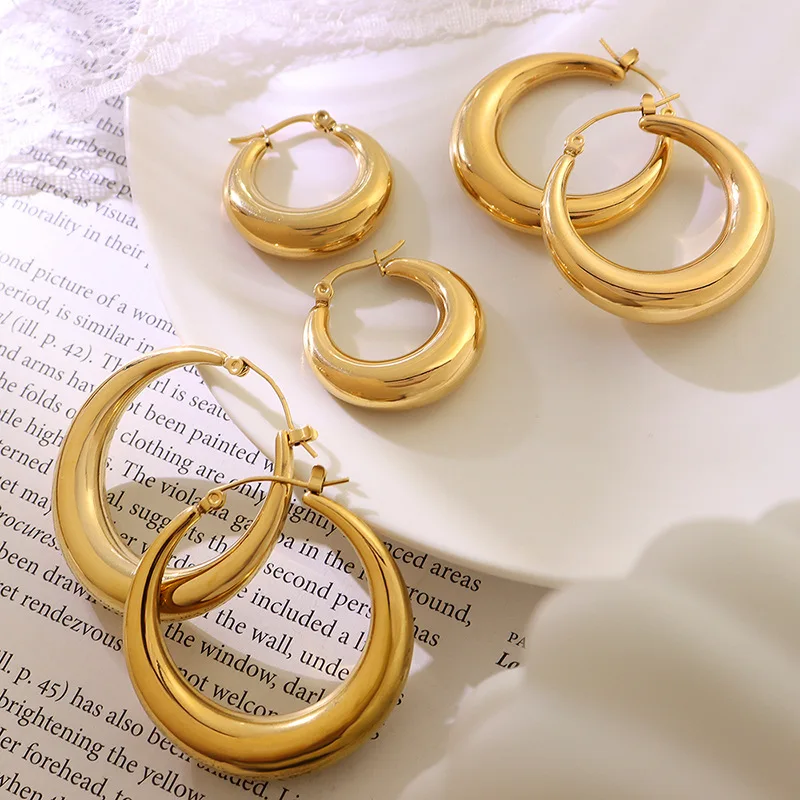 

Vintage 18K Gold Plated Big Round Hoop Earrings Geometric Stainless Steel Earrings for women jewelry gift, Sliver/gold