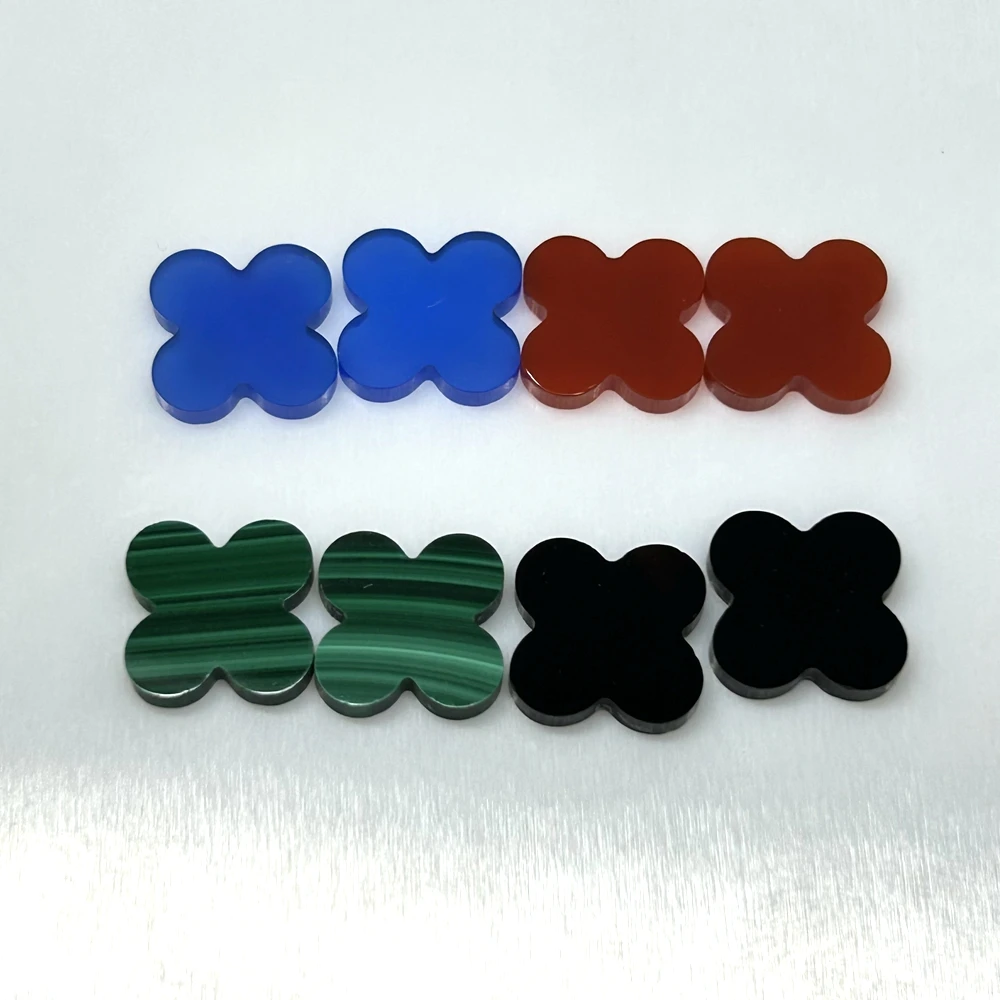 13x13x2mm  Dubai Wholesale Natural Agate Shell Tiger Eyes Stone Malachite Clover Four Leaf Clover Stone For Jewelry Making