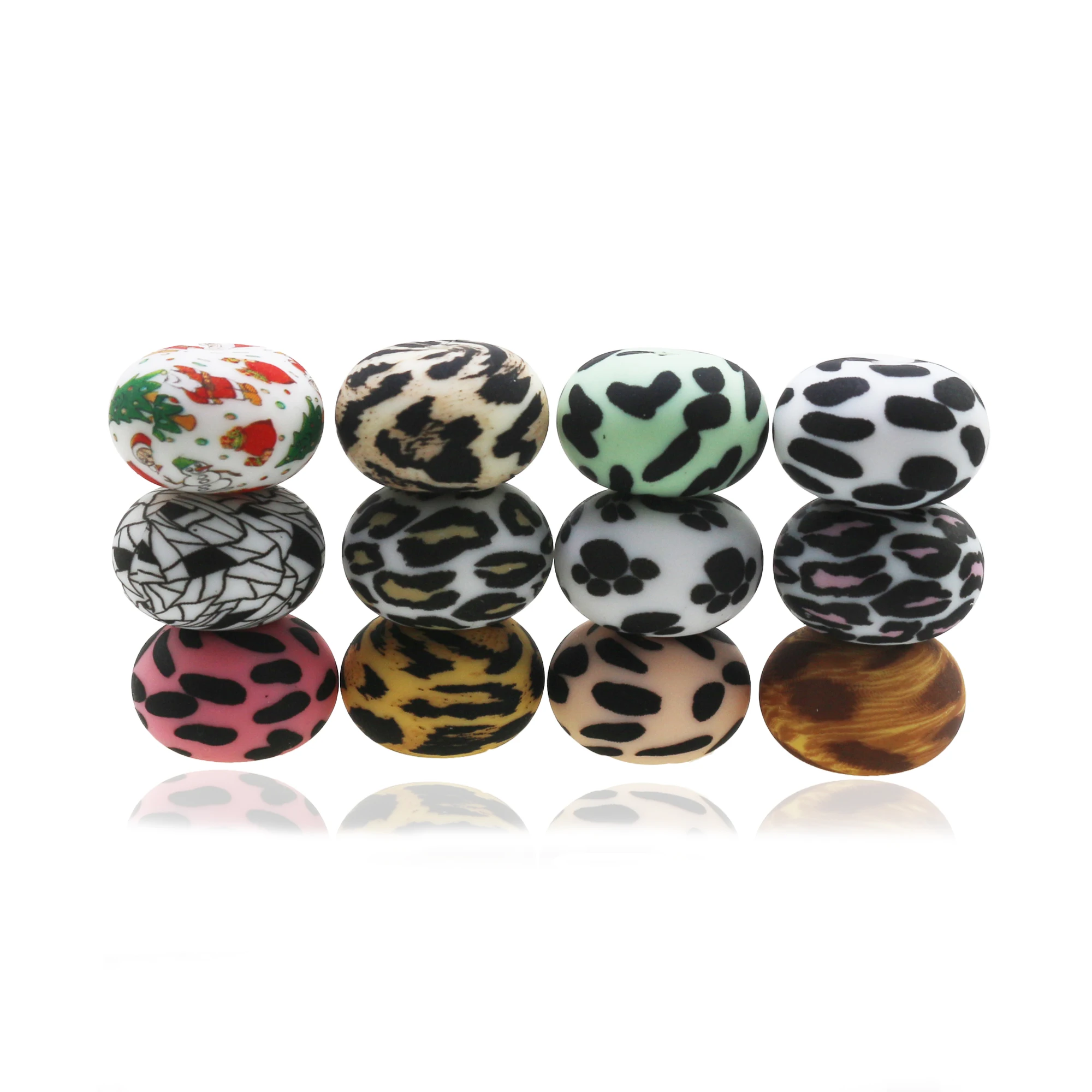 

New Desgin Colorful Leopard Print Abacus Beads 20mm BPA FREE Silicone Baby Teething Beads For Keychain Cow Print Silicone Beads, 33 colors, customed