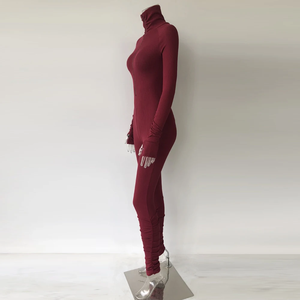 
8358 Best Selling Stylish Zipper Fall Fashion Long Sleeve Women Jumpsuits 2020 Casual Clothing classy women jumper 