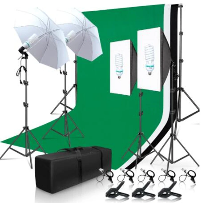 

Photo Studio Lighting Kit 2x3M Background Support System With 3 Color Muslin Backdrop Photography Softbox Umbrella Tripod Stand