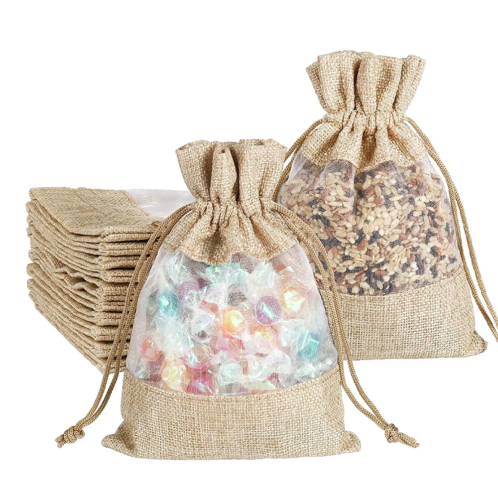 

Burlap Gift Bags with Drawstring Linen Jewelry Pouches Wedding Hessian Jute Bags for Birthday Jewelry and Treat Pouches Party