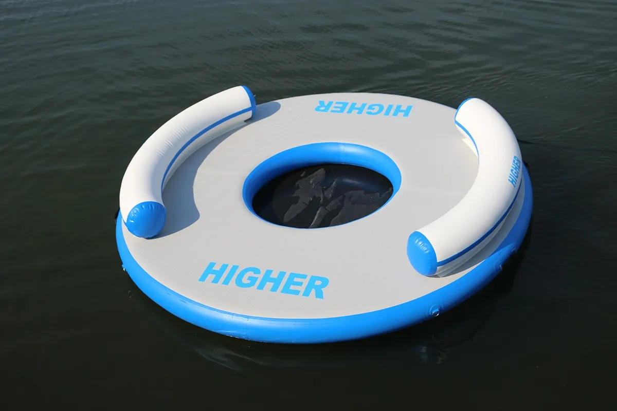 Circular lounge dock with inflatable backrest bolsters