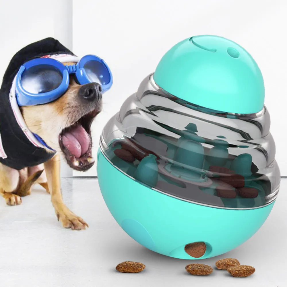 

Tumbler Round Dog Food Dispensing Slow Feeder Interactive Puzzle Treat Ball Self-Playing Pet Training Toy, Lake blue, green, yellow, magenta