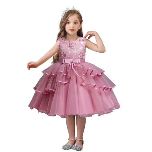 

Amazon hot sale 2021 new style formal ruffles lace wedding party evening princess kids flower baby girl dress