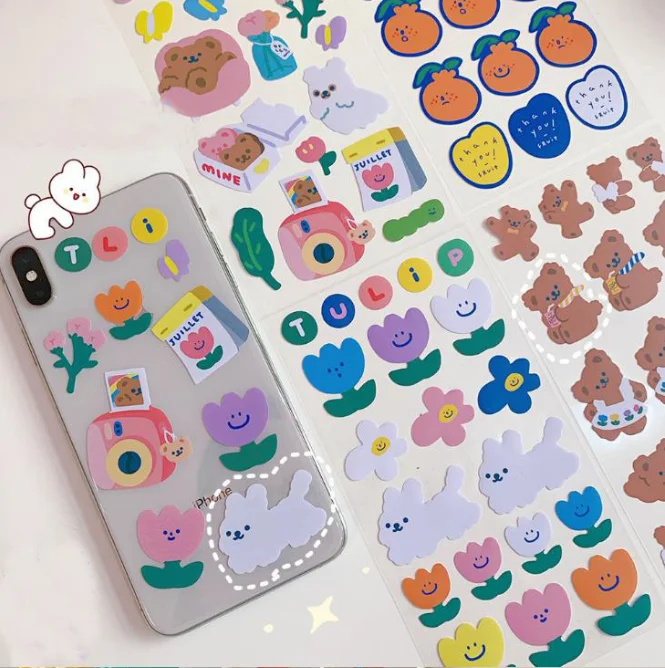 Cute Tulip Bear Stickers Scrapbooking Decorative Sticker Korean DIY Diary Album Stick Label Kawaii Stationery D 