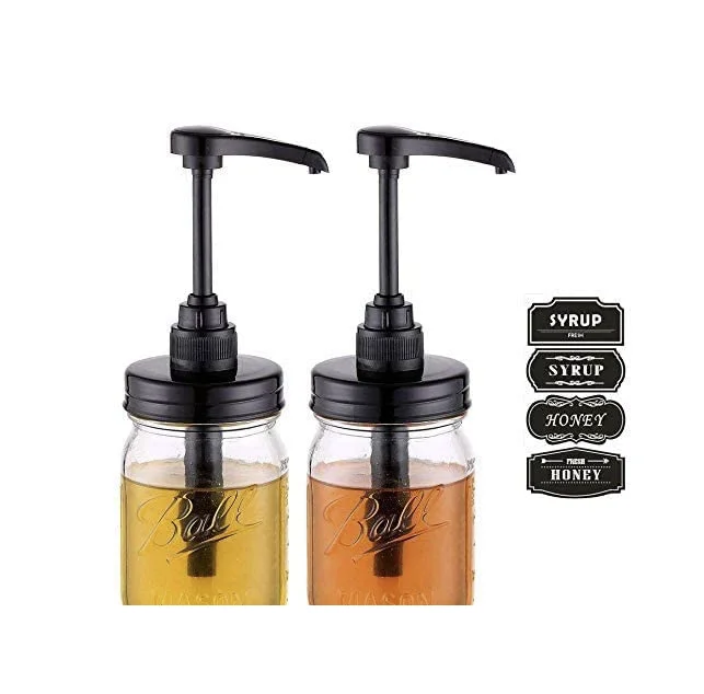 

Mason Jar Syrup & Honey Dispenser Pump Lids Rust Proof Plastic Dispenser Lid for 16 oz Regular Mouth Mason Jars Kitchen