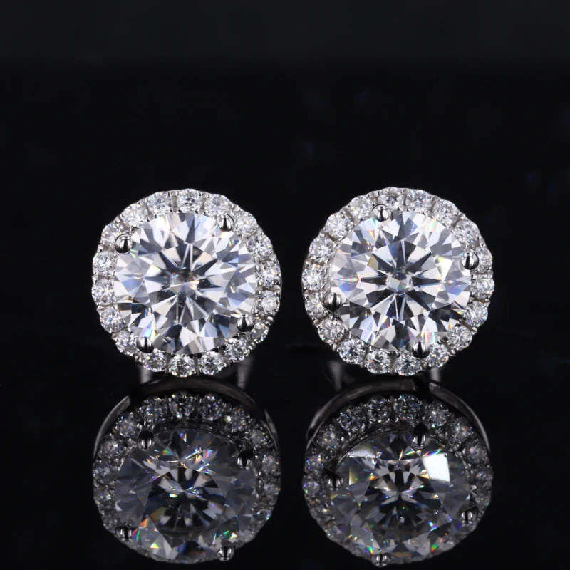 

Starsgem find gold jewelry 14k white gold 3ct moissanite center stones with lab grown diamond stud earrings